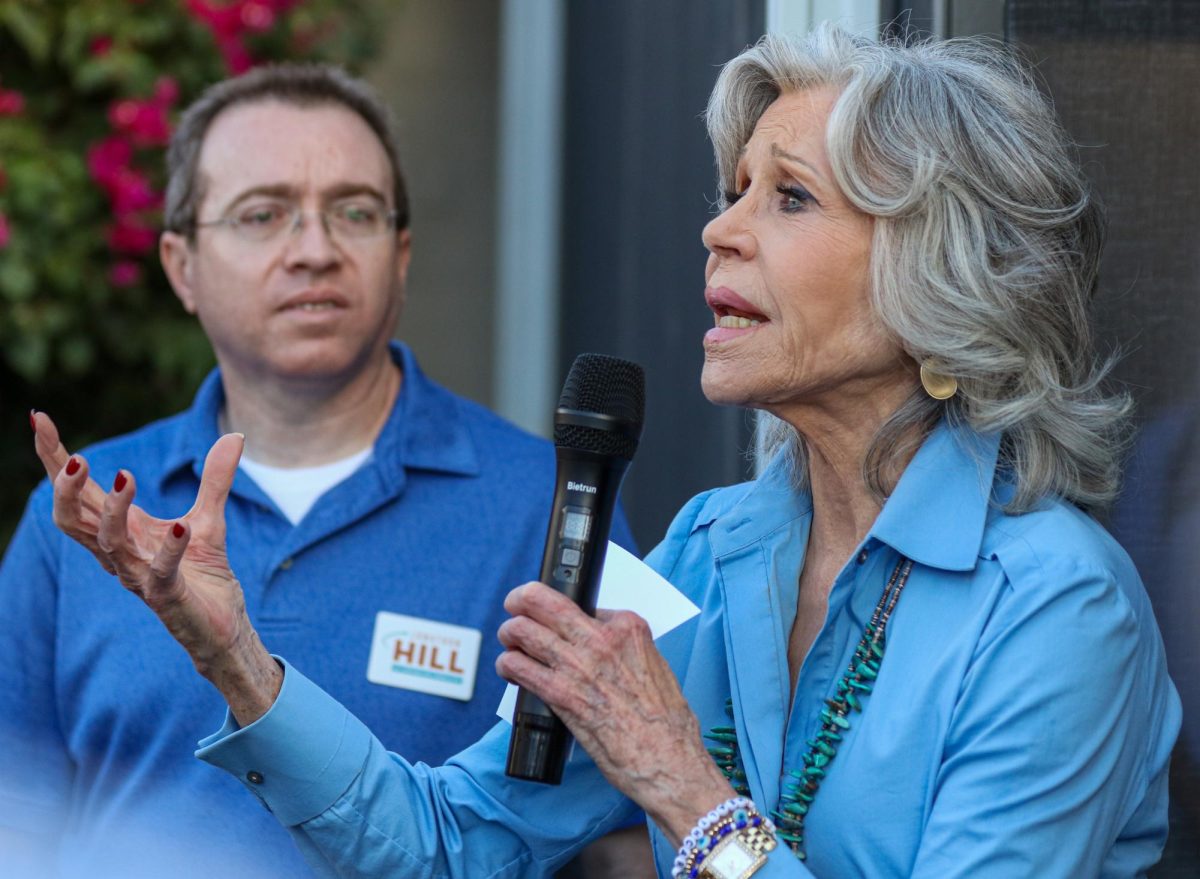 Jane Fonda speaks before the Get Out The Vote door knocking event on Oct. 18 at the office of Adelita Grijalva. She hosted the event alongside Democratic ACC candidates.