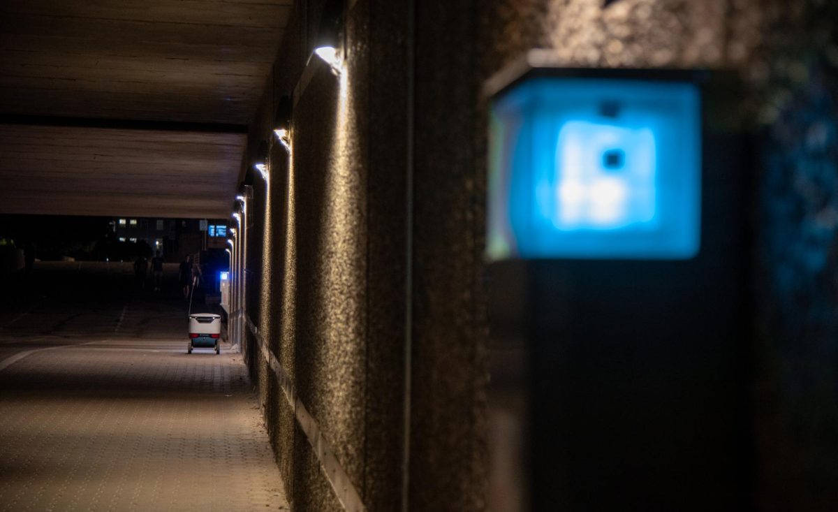 Emergency blue lights are located in the underpass on Oct. 10. Each emergency phone is positioned within clear view of the next.