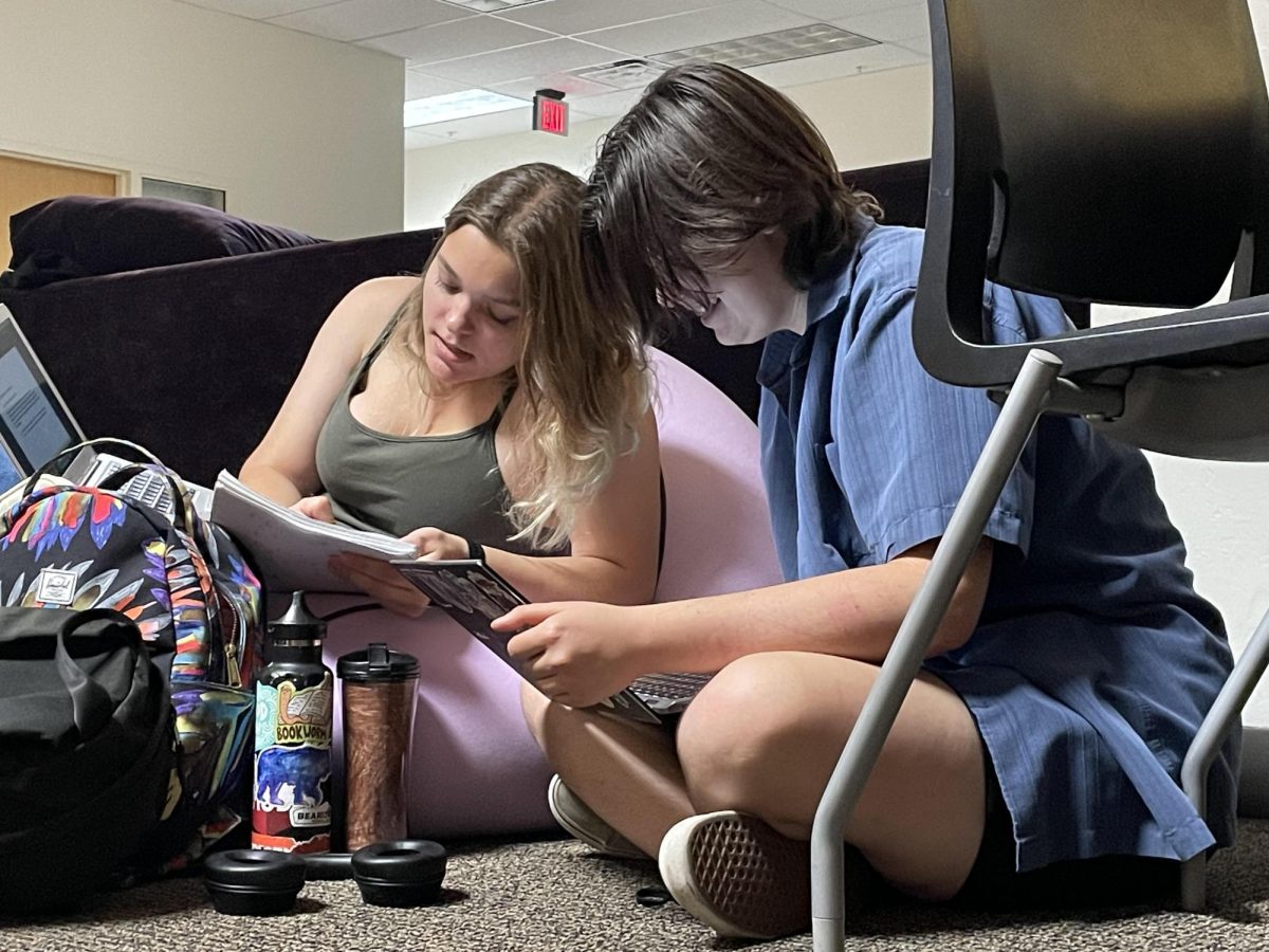 Elsa Jackson (left) and Chris Colby (right) study in the LGBTQ+ Lounge. The lounge is located on the fourth floor of the Student Union Memorial Center.