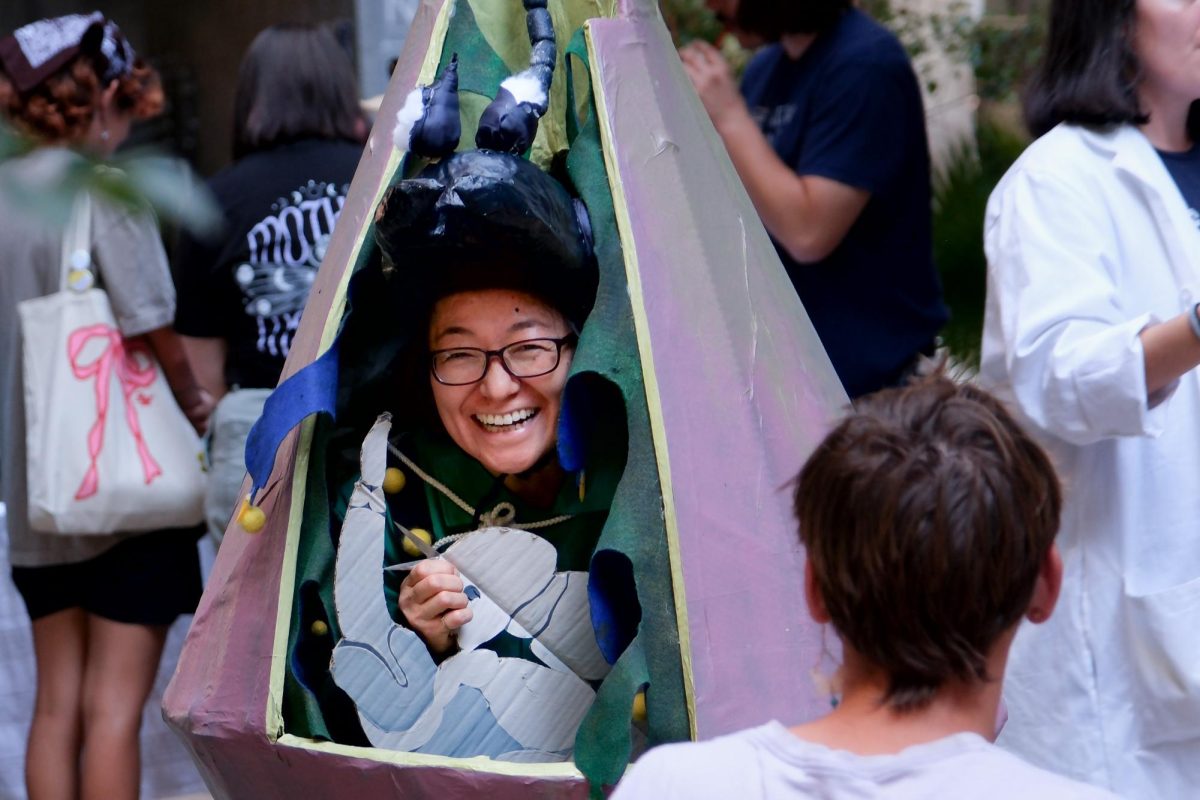 Dr. Ayako Kusakabe demonstrates the fig moth’s life cycle at the Arizona Insect Festival on Oct. 6 at ENR2. Members of the entomology faculty dressed in costumes and acted out various insect life cycles.