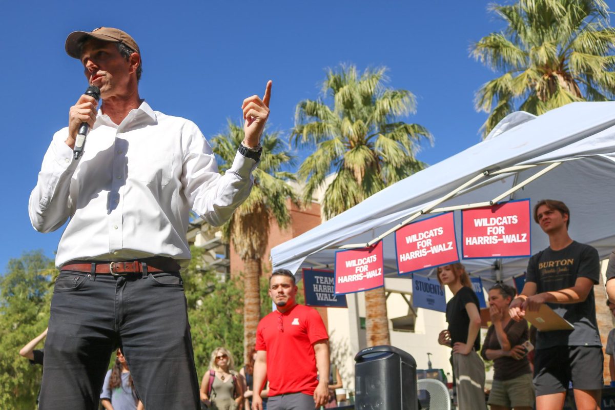 Former U.S. Rep. Beto O'Rourke speaks to students on the UA Mall on Oct. 24. O'Rourke, from Texas, ran for president in the 2020 election cycle.