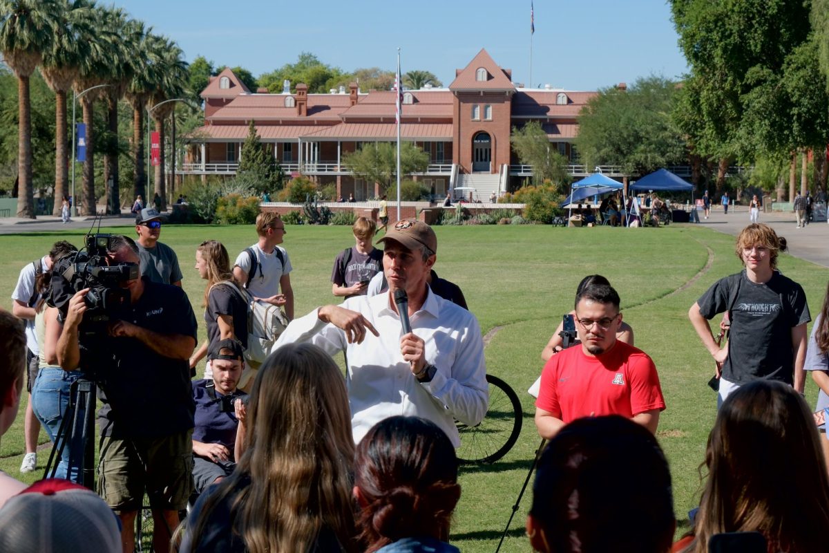 Former U.S. Rep. Beto O'Rourke speaks to students on the UA Mall on Oct. 24. O'Rourke, from Texas, ran for president in the 2020 election cycle.