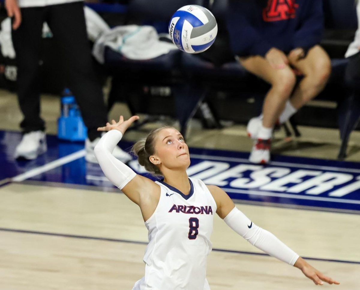 Haven Wray serves the ball against Utah on Oct. 4 in McKale Center. Wray is tied for first for most aces this season.