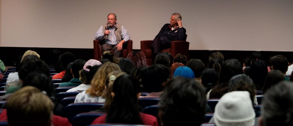 Ronald Marx (left) and John Arnold (right) take the stage at a town hall held by ASUA on Nov. 20. The town hall focused on the voices of the students 