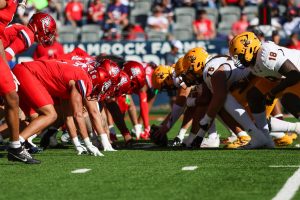 Arizona players line up on defense before an Arizona State snap on Nov. 30 at Arizona Stadium. Arizona state maintained possession for over half of the game.