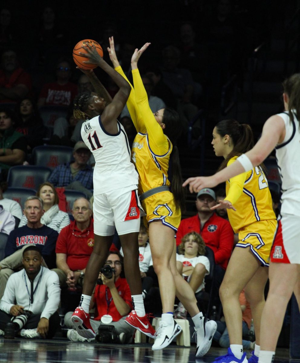 University of Arizona womens basketball player Sahnya Jah shoots the ball on Dec. 10 in McKale Center against California State University, Bakersfield. Jah scored 7 points during the game.