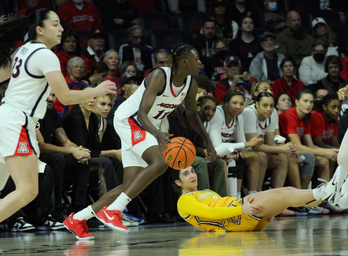 University of Arizona womens basketball player Sahnya Jah handles the ball on Dec. 10 in McKale Center against  California State University, Bakersfield. The Wildcats won 76-39.