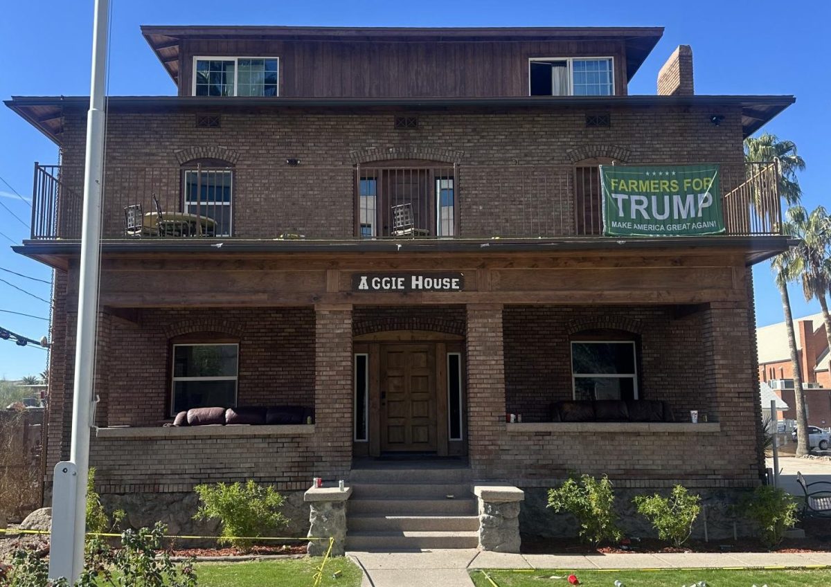 The Aggie house, the oldest fraternity at the University of Arizona, put a “farmers for Trump” flag on their house several weeks before the election, it still remains up.