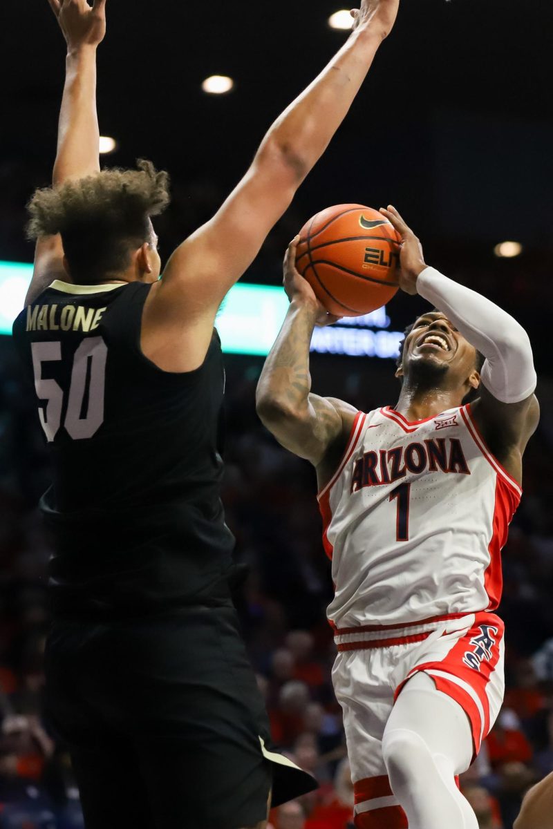 Caleb Love drives in for a layup against Colorado on Jan. 25 in McKale Center. Love played the most minutes for the Wildcats with 37 minutes.