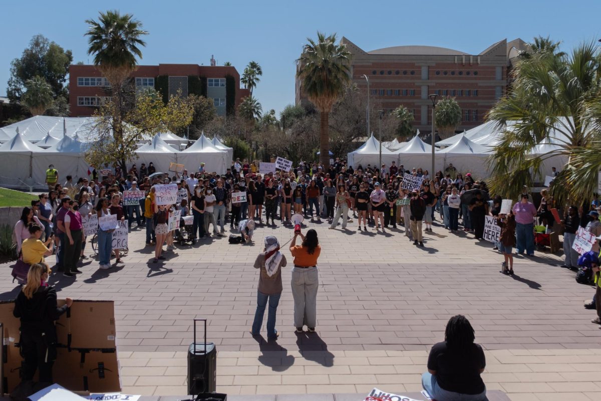 Protesters gather in front of the Administration building on Feb. 27. Demanding that D.E.I. stay a policy on campus.