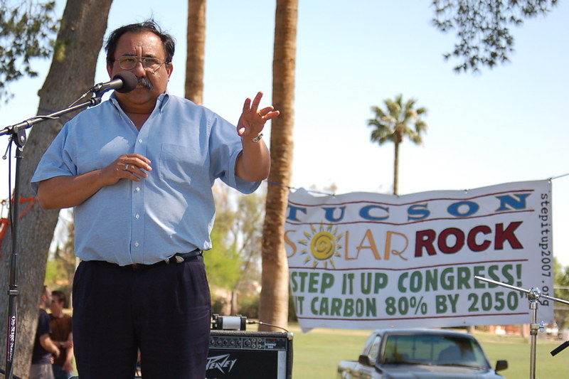 Rep. Raúl Grijalva gives a speech to a gathered crowd at a day of climate action. Throughout his time in office, Rep. Raúl Grijalva was a passionate environmental advocate. (Photo courtesy of Step it Up 2007)