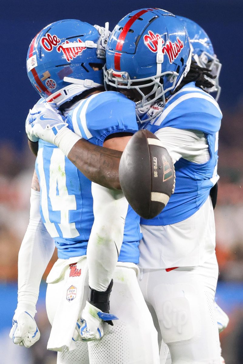 Kapena Gushiken celebrates an interception against Miami in the Fiesta Bowl in State Farm Stadium in Glendale, Ariz. on Jan. 8.