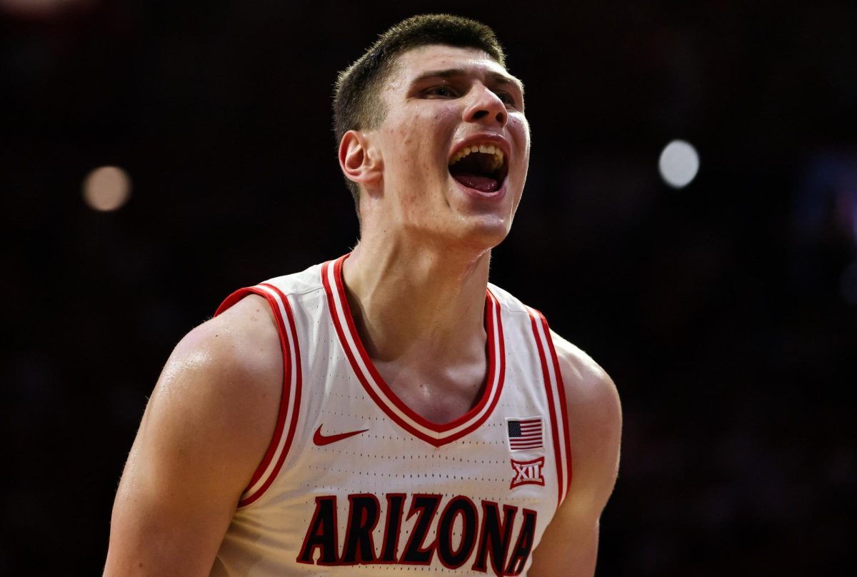 Ivan Kharchenkov encourages the crowd in McKale Center at ALKEME Arena on Feb. 28.