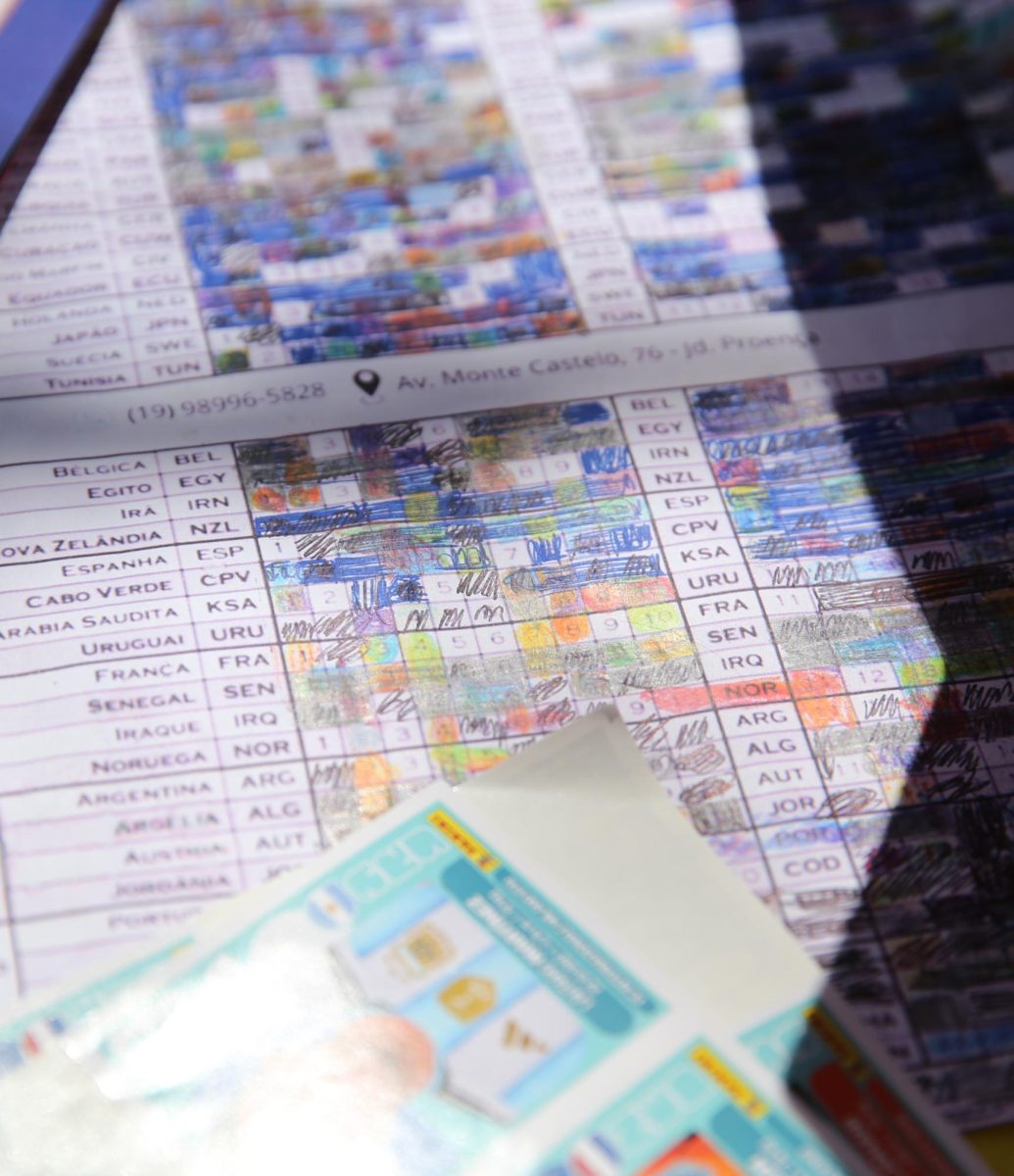 Flavia has a physical sheet to mark, very colorfully, all the players collected for her album.