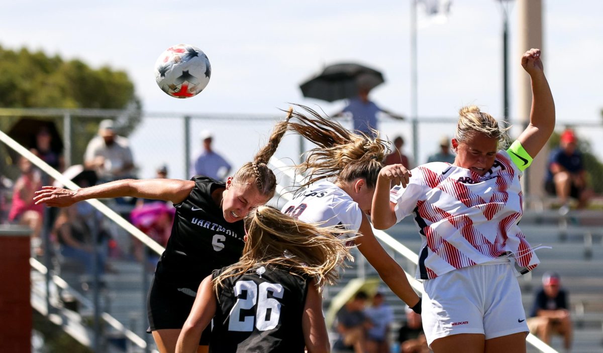 Players fight for possession following a corner kick at Mulcahy Stadium on Sept. 6.