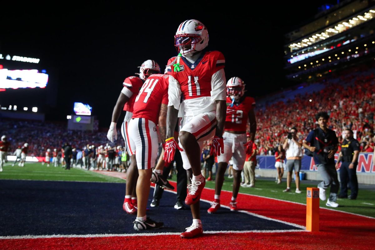 Chris Hunter III celebrates after a touchdown against NIU on Sept. 19 at Casino Del Sol Stadium.