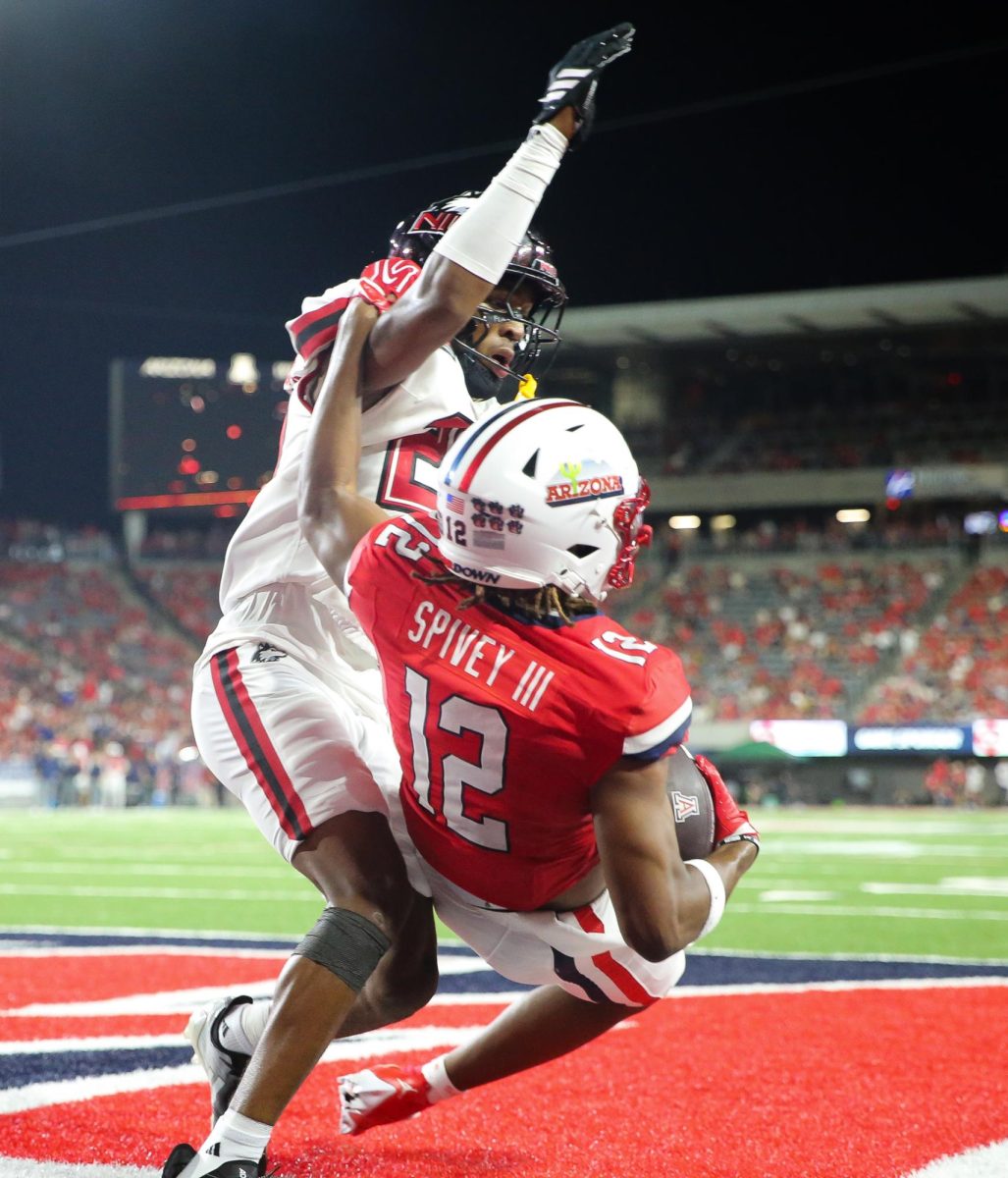 Tré Spivey comes down with an impressive touchdown catch against NIU on Sept. 19 at Casino Del Sol Stadium.
