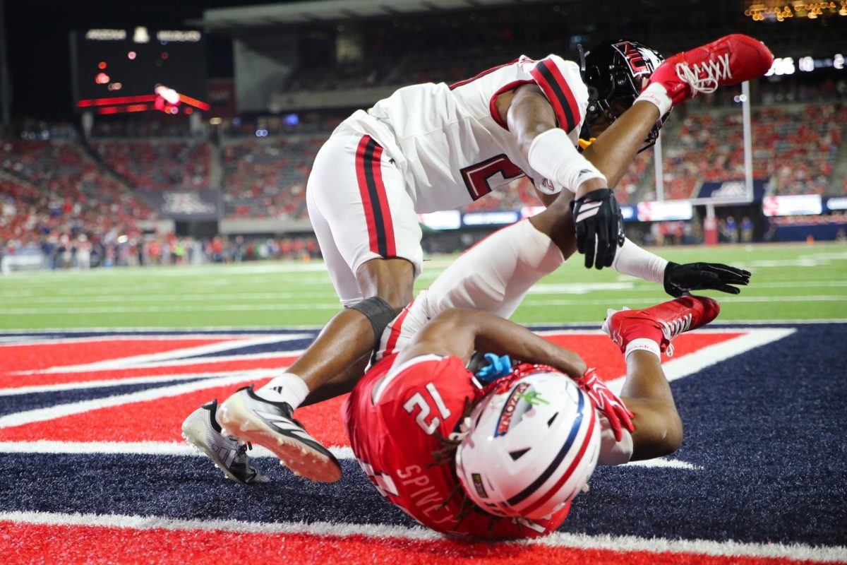 Tré Spivey comes down with an impressive touchdown catch against NIU on Sept. 19 at Casino Del Sol Stadium.