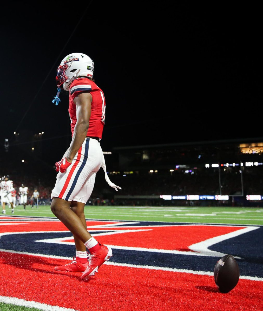 Tré Spivey celebrates after a touchdown against NIU on Sept. 19 at Casino Del Sol Stadium.