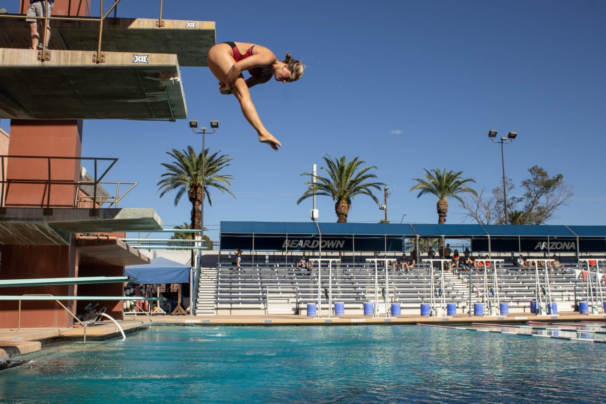 A diver flips through the air during the Red v. Blue intrasquad meet at the Hillenbrand Aquatic Center on Oct. 2.