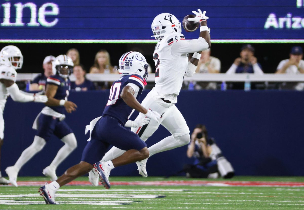 Cincinnati picks off Noah Fifita for a short field but is unable to convert it into points on Oct. 3 at Casino Del Sol Stadium.